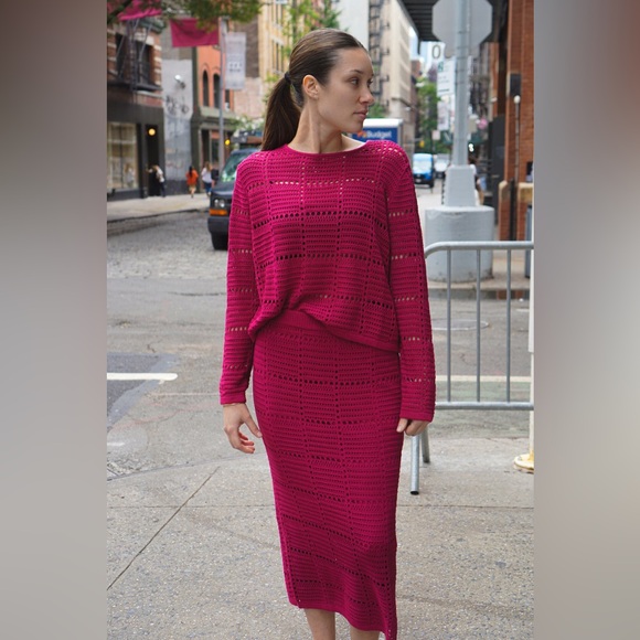 NWOT Ultra Pink Amaia Cotton Crochet Knit Co Ord Matching Set Vibrant Sz S